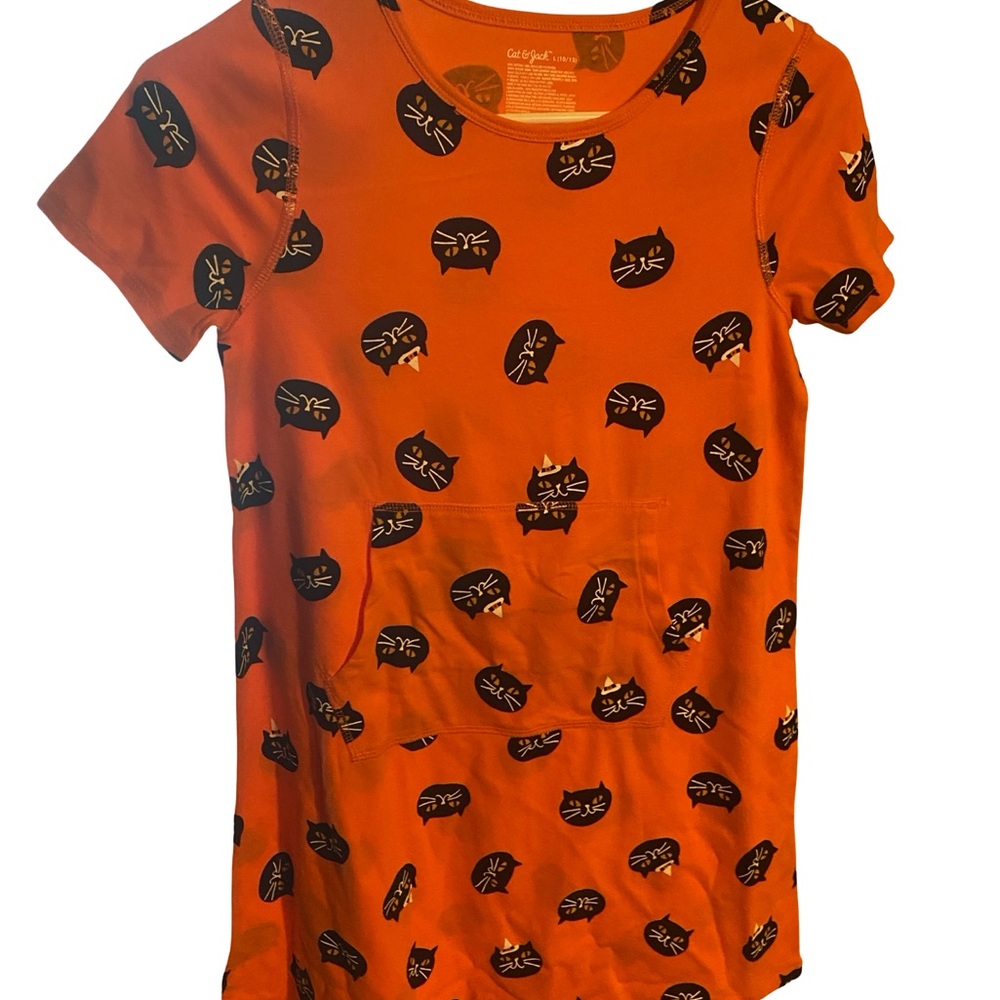 Cat & Jack Orange dress with black cat print. NWOT